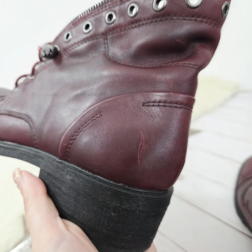 Gianni Bini Fire-worx Boots Spiced Wine Red Studded Skull Lace-up Gunmetal Sz 8